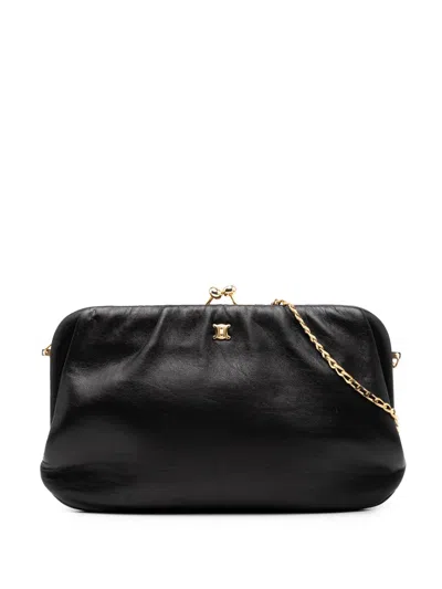 Pre-owned Celine 2005 Leather Triomphe Kiss Lock Crossbody Bag In Black