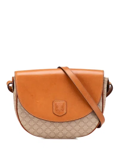 Pre-owned Celine 2005 Macadam Coated Canvas And Leather Crossbody Bag In Brown
