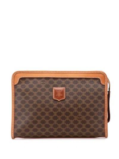 Pre-owned Celine 2005 Macadam Coated Canvas Clutch Bag In Brown