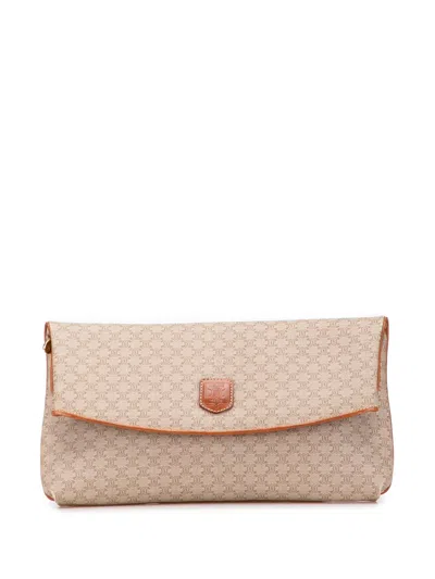 Pre-owned Celine 2005 Macadam Coated Canvas Clutch Bag In Brown