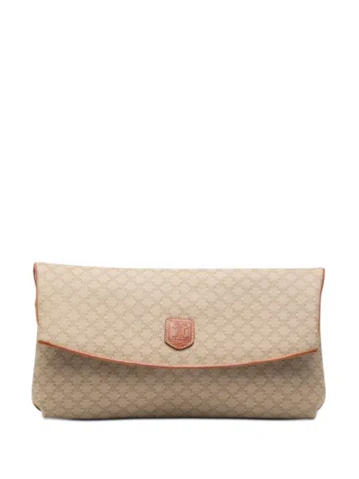 Pre-owned Celine 2005 Macadam Coated Canvas Clutch Bag In Neutral