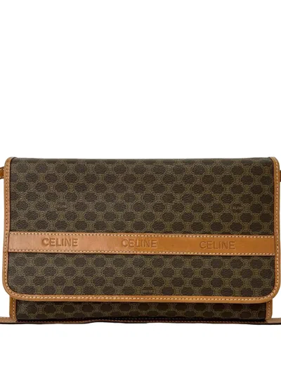 Pre-owned Celine 2006 Macadam Coated Canvas Blason Crossbody Bag In Brown