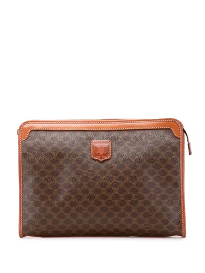 Pre-owned Celine 2006 Macadam Coated Canvas Clutch Bag In Brown