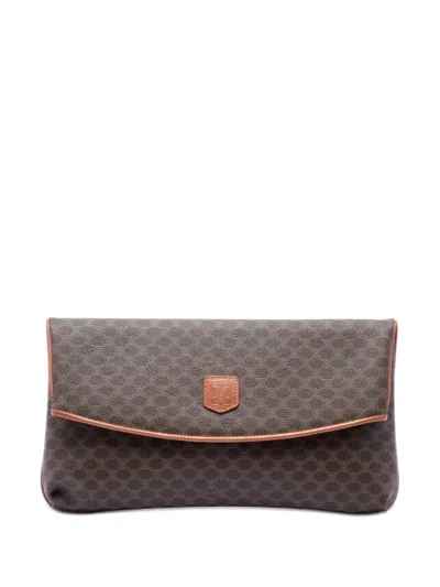 Pre-owned Celine 2006 Macadam Coated Canvas Clutch Bag In Brown