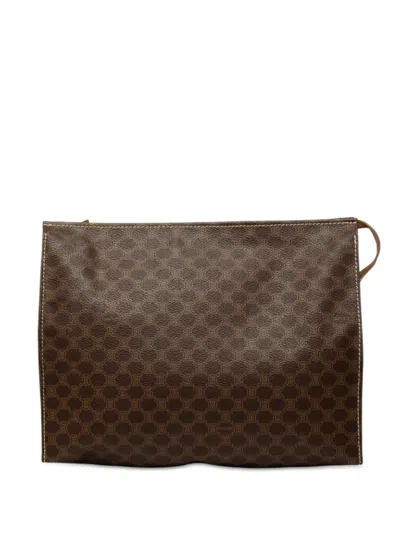 Pre-owned Celine 2006 Macadam Coated Canvas Clutch Bag In Brown