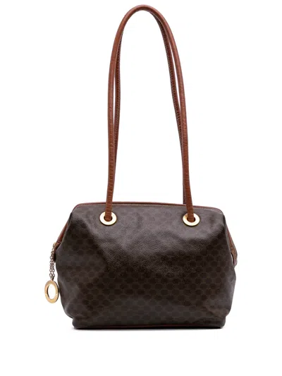 Pre-owned Celine 2006 Macadam Coated Canvas Shoulder Bag In Brown