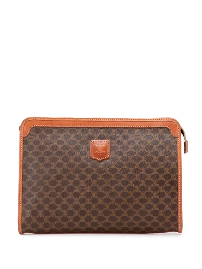 Pre-owned Celine 2007 Macadam Coated Canvas Clutch Bag In Brown
