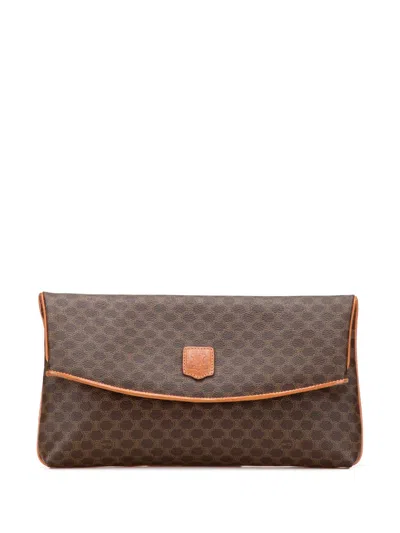Pre-owned Celine 2007 Macadam Coated Canvas Clutch Bag In Brown