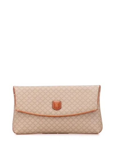 Pre-owned Celine 2007 Macadam Coated Canvas Clutch Bag In Brown