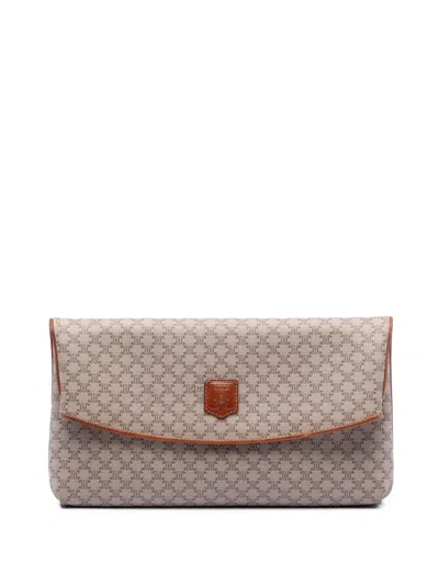 Pre-owned Celine 2007 Macadam Coated Canvas Clutch Bag In Brown