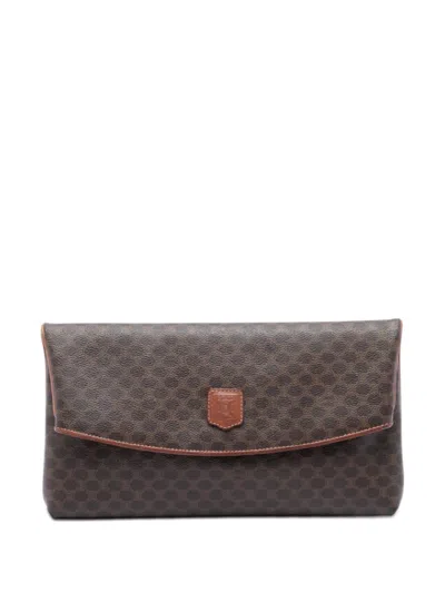 Pre-owned Celine 2007 Macadam Coated Canvas Clutch Bag In Brown