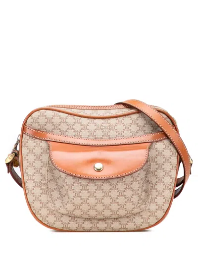 Pre-owned Celine 2007 Macadam Coated Canvas Crossbody Bag In Brown