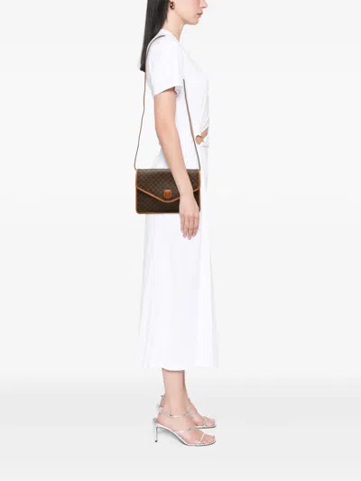Pre-owned Celine 2007 Macadam Coated Canvas Crossbody Bag In Brown
