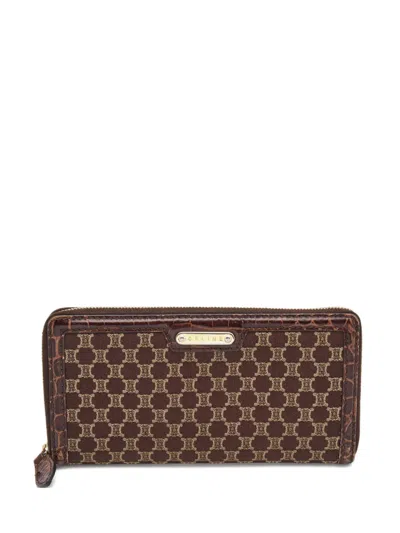 Pre-owned Celine 2007 Macadam Croc-embossed Zip Wallet In Brown