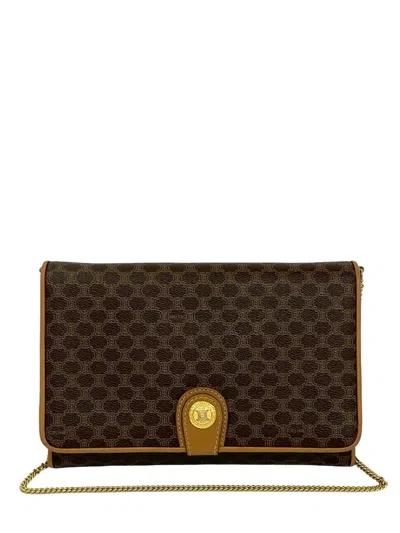 Pre-owned Celine 2007 Macadam Wallet On Chain Shoulder Bag In Brown