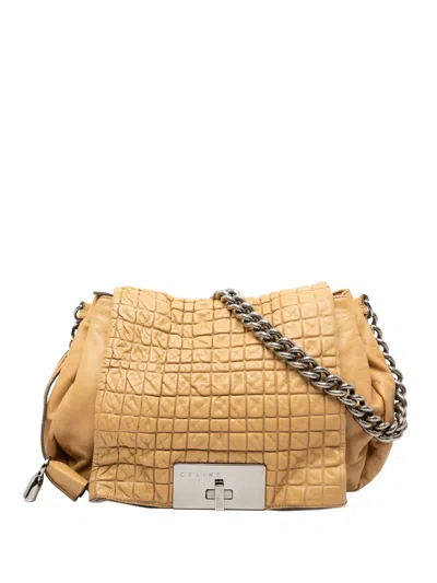 Pre-owned Celine 2008 Lambskin Watch Me Gauffre Flap Shoulder Bag In Brown