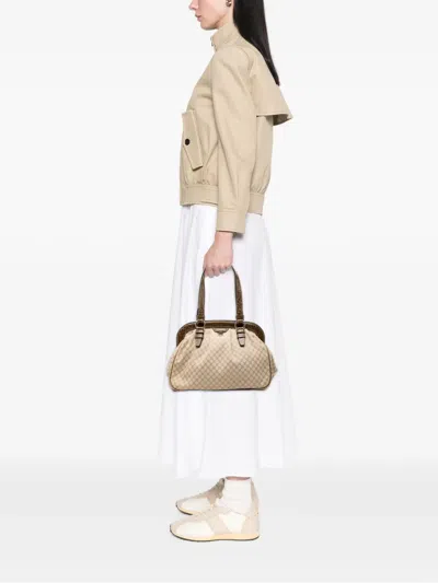Pre-owned Celine 2008 Macadam Canvas Tassel Frame Satchel In Neutrals