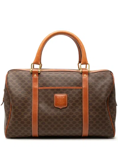 Pre-owned Celine 2008 Macadam Coated Canvas Boston Bag In Brown