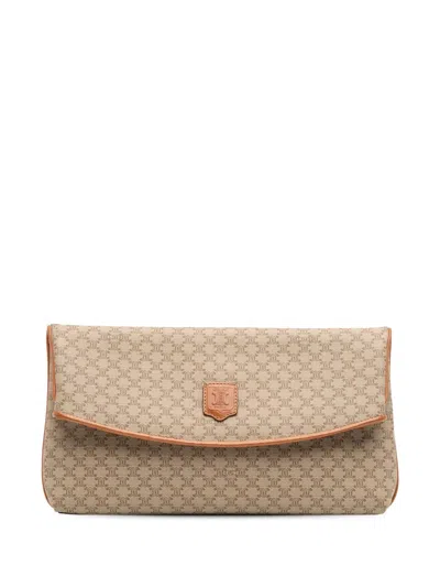 Pre-owned Celine 2008 Macadam Coated Canvas Clutch Bag In Brown