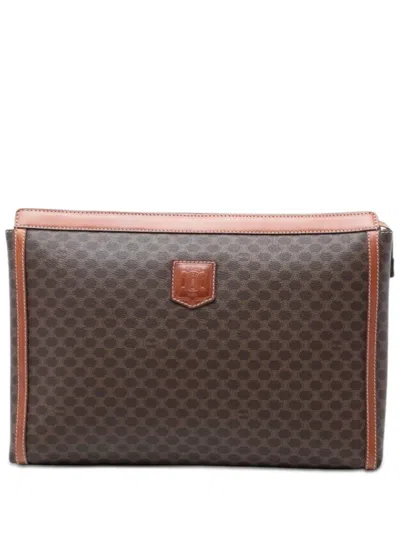 Pre-owned Celine 2008 Macadam Coated Canvas Clutch Bag In Brown