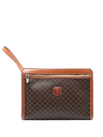 Pre-owned Celine 2008 Macadam Coated Canvas Clutch Bag In Brown