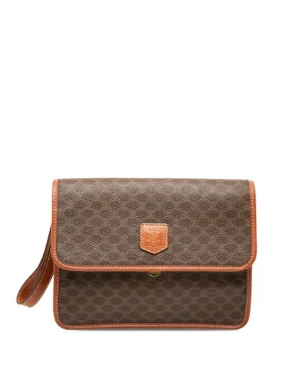 Pre-owned Celine 2008 Macadam Coated Canvas Clutch Bag In Brown