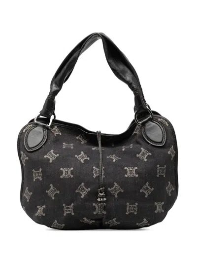 Pre-owned Celine 2008 Macadam Denim Bittersweet Hobo Bag In Black