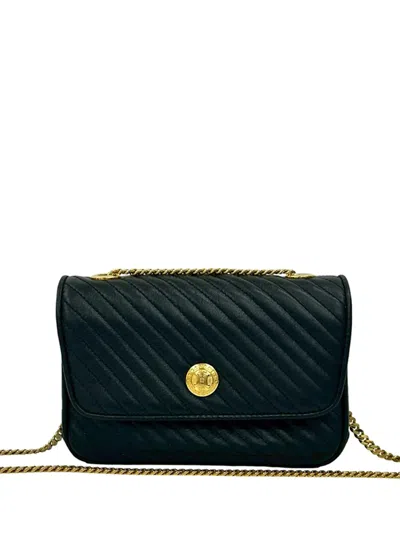 Pre-owned Celine 2008 Quilted Leather Chain Flap Crossbody Bag In Black