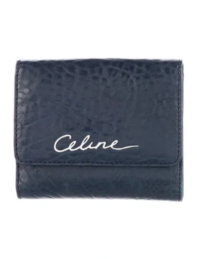 Pre-owned Celine 2008 Signature Logo Compact Wallet In Blue