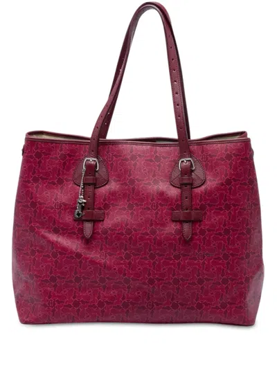 Pre-owned Celine 2009 Coated Canvas Le Horse Carriage Tote Bag In 红色