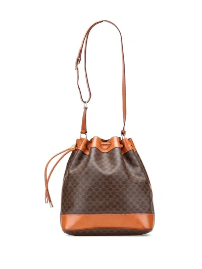 Pre-owned Celine 2009 Macadam Coated Canvas Drawstring Bucket Bag In Brown