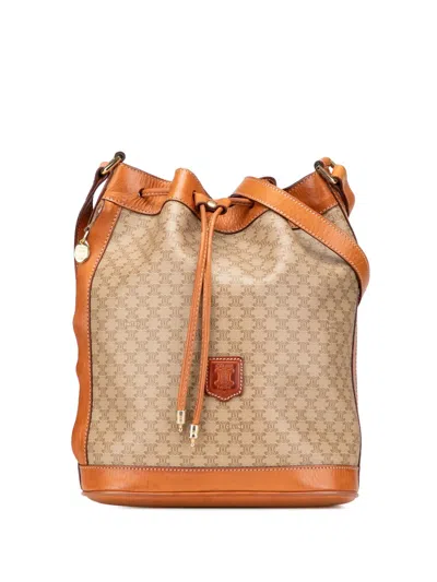 Pre-owned Celine 2009 Macadam Coated Canvas Drawstring Bucket Bag In Brown