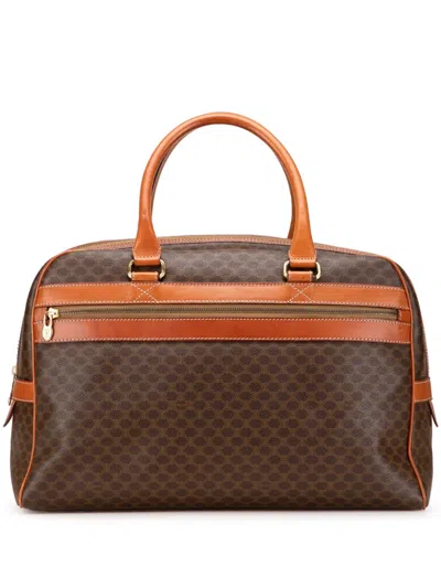 Pre-owned Celine 2009 Macadam Coated Canvas Duffle Bag Travel Bag In Brown