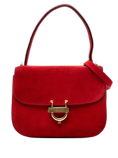 Pre-owned Celine 2009 Suede Horseshoe Satchel In Red