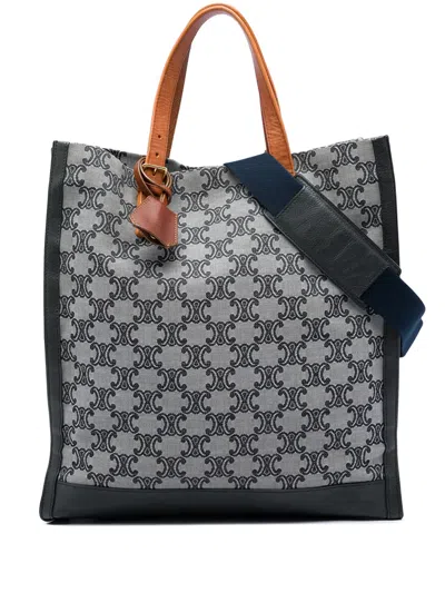 Pre-owned Celine 2009 Triomphe Canvas Vertical Tote Satchel In Grey
