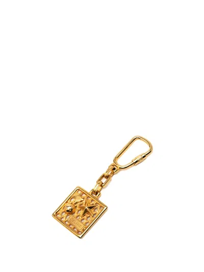 Pre-owned Celine 2010-2025 Gold Plated Logo Star Square Ring Charm Key Chain