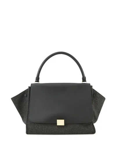 Pre-owned Celine 2010-2025 Large Felt And Calfskin Trapeze Satchel In Black