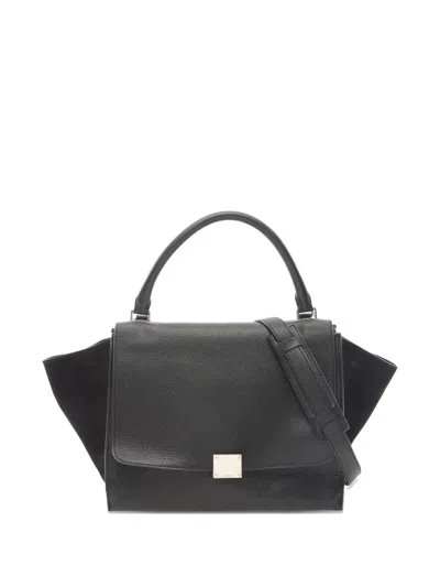 Pre-owned Celine 2010-2025 Medium Drummed Calfskin And Suede Trapeze Satchel In Black