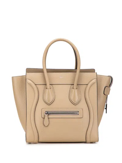Pre-owned Celine 2010-2025 Micro Drummed Calfskin Luggage Tote Bag In Brown