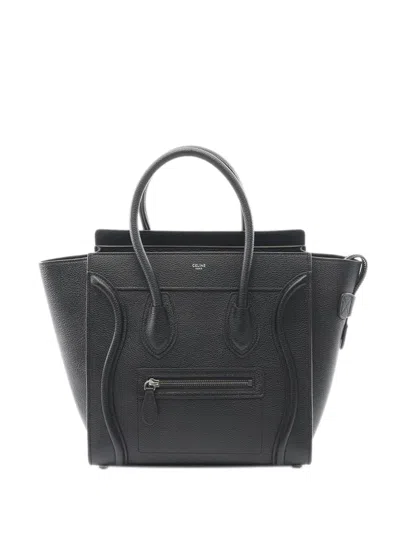 Pre-owned Celine 2010-2025 Micro Leather Luggage Tote Bag In Black