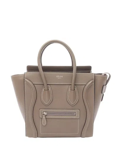 Pre-owned Celine 2010-2025 Micro Leather Luggage Tote Bag In Brown