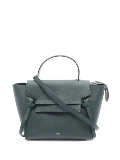Pre-owned Celine 2010-2025 Mini Grained Calfskin Belt Bag Satchel In Green