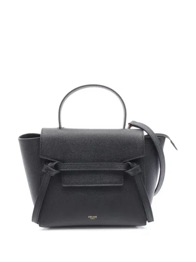 Pre-owned Celine 2010-2025 Nano Grained Calfskin Belt Bag Satchel In Black
