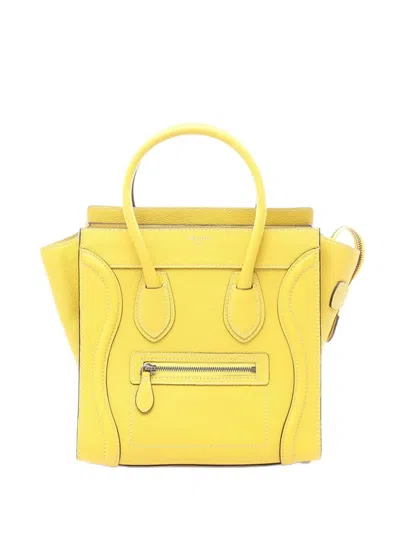 Pre-owned Celine 2010-2026 Micro Calfskin Luggage Tote Bag In Yellow