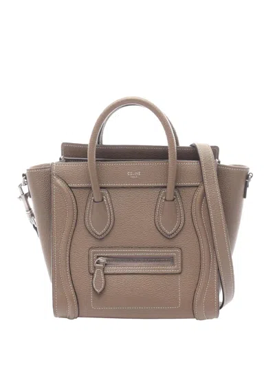 Pre-owned Celine 2010-2026 Nano Leather Luggage Tote Satchel In Gray