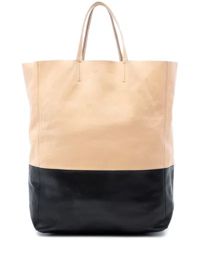 Pre-owned Celine 2010 Bicolor Leather Vertical Cabas Tote Bag In Black