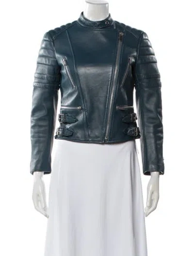 Pre-owned Celine 2010's Lamb Leather Biker Jacket In Blue