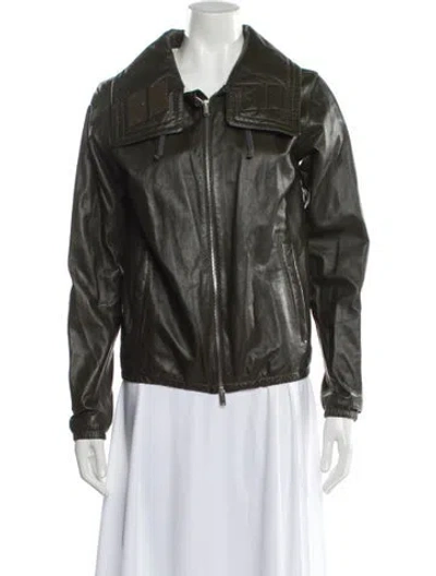 Pre-owned Celine 2010's Lamb Leather Biker Jacket In Green