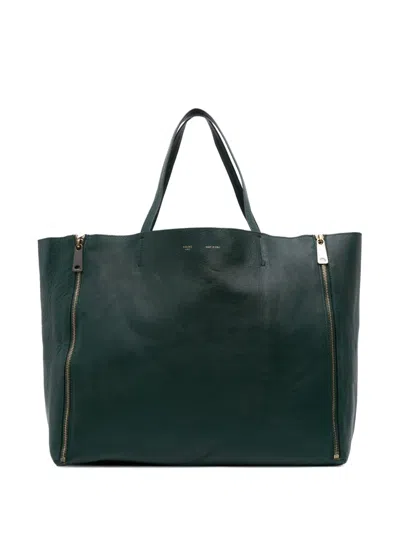 Pre-owned Celine 2010 Lambskin Horizontal Zipper Gusset Cabas Tote Bag In Green