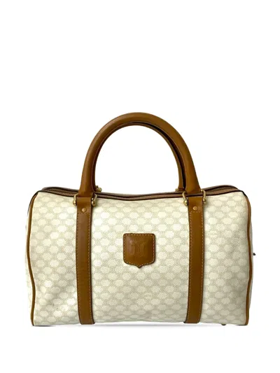 Pre-owned Celine 2010 Macadam Coated Canvas Boston Bag In White